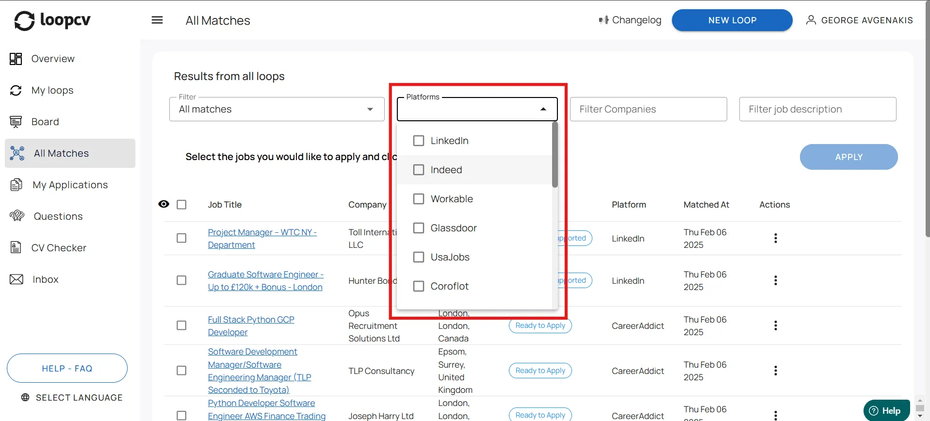 job platform filter