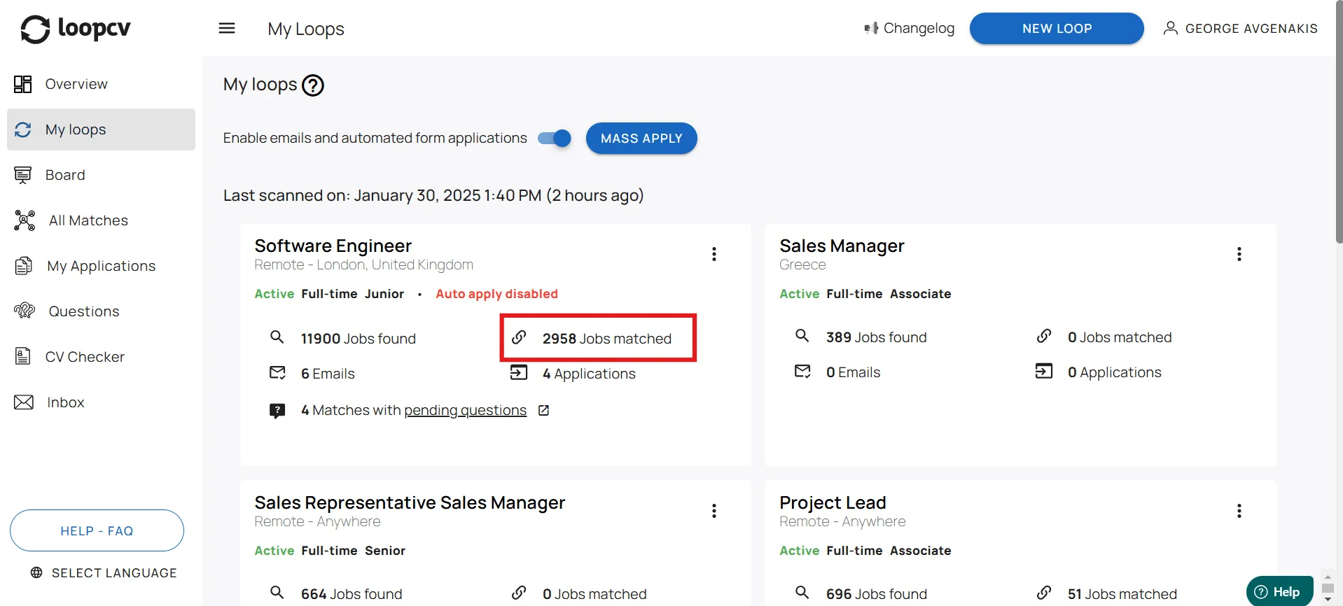 jobs matched dashboard